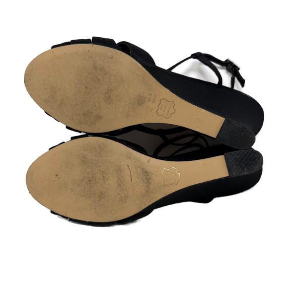 Nina Viani Evening Wedge Sandals Womens size 7 M Black Luster Satin + Rhinestone - Picture 14 of 16